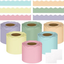 InnoStars 6 Rolls 196.8 ft Colorful Borders for Bulletin Board, Scalloped Trim Bulletin Board Decorations for Classroom Back to School Decor (Macaroon Color)