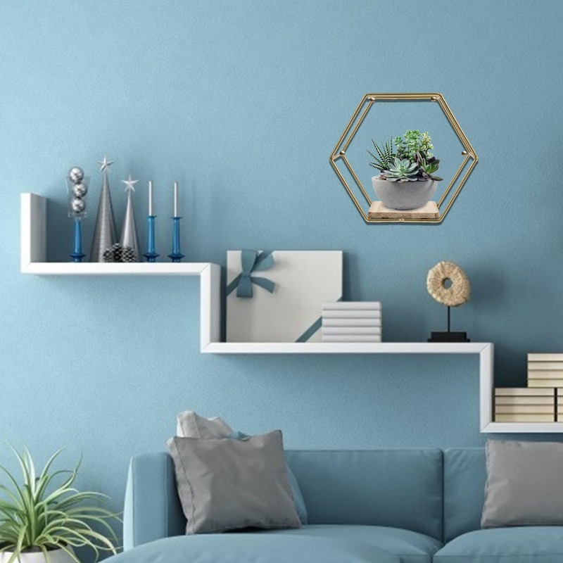 STOBAZA 2 Pack Hexagonal Wall Mounted Gold Shelves Wall Decor