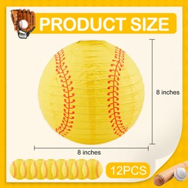 12 PCS Softball Paper Lantern, 8 Inch Softball Lanterns Hanging Decoration Sport Party Softball Paper Lanterns for Little League Softball World Series Classroom Birthday Restaurant Baseball Tournament