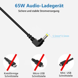 65W Ladekabel 19V 3.42A für JBL Extreme Ladekabel，JBL Xtreme, Xtreme 2, Xtreme Plus und FUGOO XL Bluetooth Lautsprecher Box, Ladegerät Netzteil Passend für Asus VivoBook Flip ZenBook 5.5 x 2.5 mm
