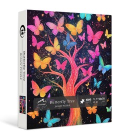 Butterfly Jigsaw Puzzles 1000 Pieces for Adults, PICKFORU Colorful Gradient Tree of Life Puzzle, Impossible Unique Dreamy Plant Theme as Wall Decor