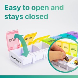 Coreint Coreint Pill Box, Large 7 Day Portable Pill Organiser,Weekly Organizer to Hold Vitamins,Pill Boxes 7 Day Pill Organiser for Cod Liver Oil, Supplements and Medication for Travel Work,Gift for Parents