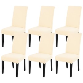 JQinHome 6 Pcs Dining Chair Slipcover,High Stretch Removable Washable Chair Seat Protector Cover for Home Party Hotel Wedding Ceremony (Beige White)