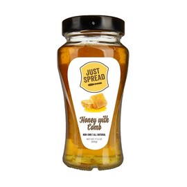 Just Spread 100% Pure Honey with Comb | Single-Sourced, All Natural | Gluten Free, Non GMO, No Sweeteners | 17.6oz Jar (Wildflower)