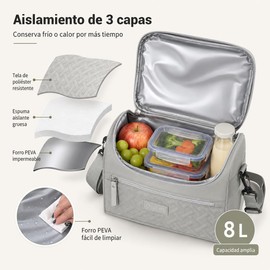 Lonchera Térmica Impermeable con correa - Bolsa de Almuerzo Aislante con Capacidad Grande, Antifugas y Fácil de Limpiar Hielera Portátil Unisex para Trabajo/Picnic/Viajes (Gris B)