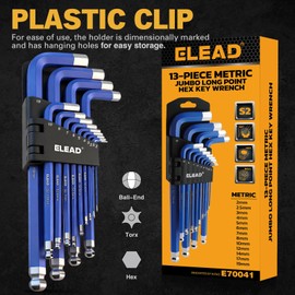 ELEAD Jumbo Hex Key Allen Wrench Set | 13-Piece Metric 2-19mm | Long Ball End Durable S2 | Automotive | Mechanic | Furniture | Professional Grade Tools