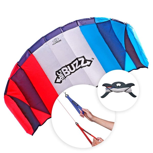 Flexifoil Power Kite | Big Buzz Stunt Kite | 2.05m Dual Lines Trainer Parafoil | Kids & Adults Kiting | Best 2 Line Beach Summer Sport Trick Kites with Handles | Outside Activity | Easy to Fly 1.6m²