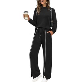 WIHOLL Fall Outfits for Women 2025 Lounge Sets Sweat Suits for Womens 2 Piece Comfy Sets Black S