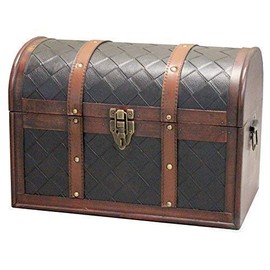 Vintiquewise Wooden Leather Round Top Treasure Chest, Decorative storage Trunk with Lockable Latch, Brown