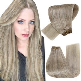 Hetto Extensions Weft Real Hair Blonde Weft Extensions, Remy Real Hair, Natural Wefts Real Hair Extensions, Highlight Blonde #17/23 80 g 35 cm