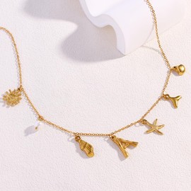 Z ZACHÉ Initial Charm Necklace for Women 14K Gold Plated Sun Starfish Shell M Letter Pendant Choker Necklaces Boho Summer Beach Jewelry Gifts