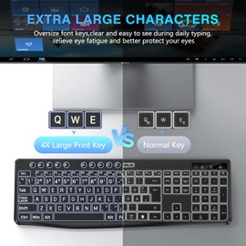 OMOTON Large Print Keyboard Wired with Dual Interface (Type-C and USB), Oversize Font Key with White Backlit Easier to See and Type, Full Size Computer Keyboard Compatible with Windows, PC, Laptop