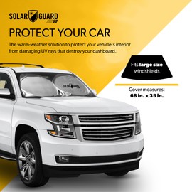 SolarGuard Go Interior Sunshade for Car Windshield, Large Size - Reflective Car Shades for Windshield, Blocks Damaging UV Rays - Includes 2 Side Window Shades and Storage Pouch - Silver