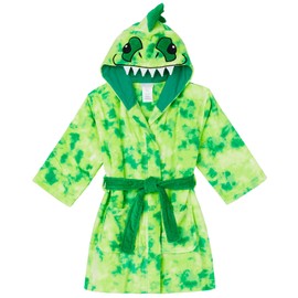 Saint Eve Kids Hooded Terry Swim and Beach Cover Up Robe for Boys and Girls - Green Dinosaur, Small