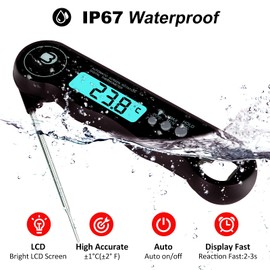 Meat Thermometer,Digital Instant Read Thermometer,Food Probe IPX7 Waterproof Kitchen Thermometer with 240 Foldable Long Probe,Automatic Rotating LCD Display for Cooking,Meat, Milk,Water,BBQ