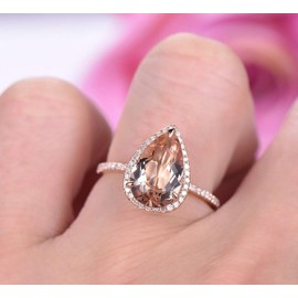 XIGUA MELON Drop-Shaped Pear Cut Champagne Tone Crystal Cubic Zirconia Ring,Luxury Copper Plated Rose Gold Wedding Ring for Women (US Size 7)