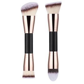 2-Pack Dual-Ended Makeup Brushes: Angled Foundation & Concealer, Premium Vegan Synthetic for Flawless Flawless Application of Liquid, Cream, and Powder Makeup
