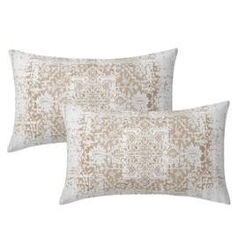 Brown Ethnic Boho Lumbar Pillow Covers 12x20 Inch Bohemian Carpet Vintage Coffee Tan Floral Rectangle Pillow Cases Small Pillowcases Farmhouse Accent Home Decor For Living Room Couch Sofa Set of 2