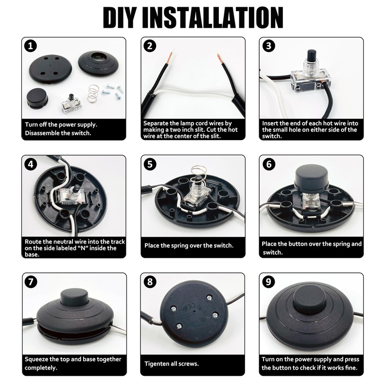 UL-Certified 4-Pack Foot Pedal Switch, Round Floor Lamp Inline Switch
