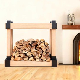 Amagabeli Set of 4 Pack Outdoor Firewood Log Storage Rack Bracket Kit Fireplace Wood Storage Holder Adjustable Length Log Stacking Stand Holder for Wood Burning Fire Pits Black