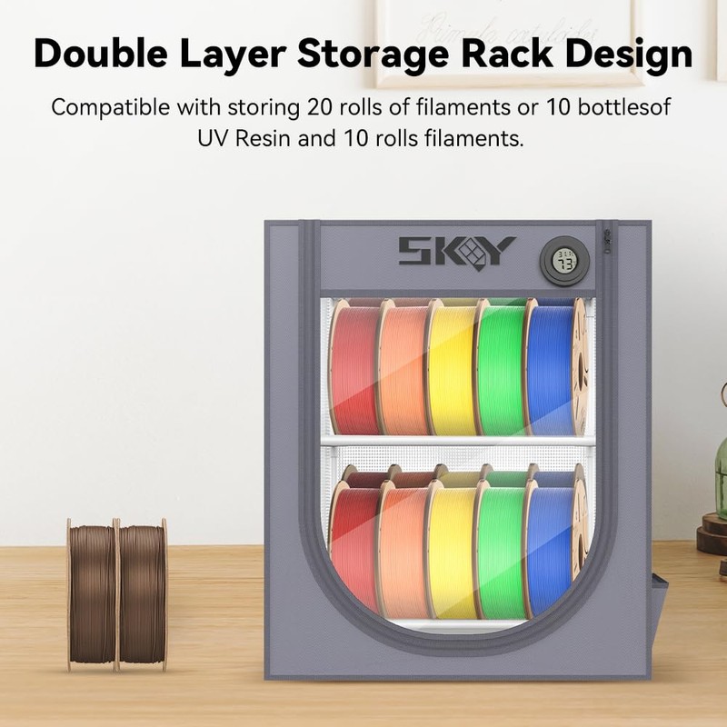 3D Printer Filament Storage Box with Thermo-Hygrometer - 2 Tiers