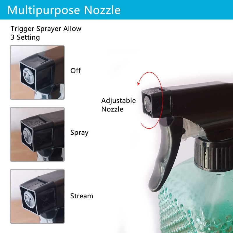 OEXEO Glass Spray Bottles,Handheld Pressure Spray Bottles,Adjustable Nozzle(spray,stream),Reusable Container (3