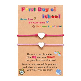 DOLLESS Back to School Bracelets Matching Heart Mother Daughter Adjustable Strings Bracelets First Day of School Gifts (Hot pink,Pink)