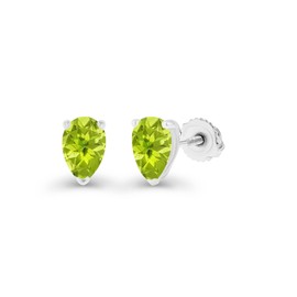 925 Sterling Silver 5x3mm Pear Cut Natural Green Peridot August Birthstone Screwback Stud Earrings