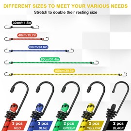 Adiwo Spanngummi mit Haken, 12er Set Universal Gepäckspanner in 5 Längen Extra Stark Spanngurte Mehrfarbig Schnellspanner Expander Spanngummi Spanngurt Set von Möbeln Sackkarren Camping Motorrad Haken