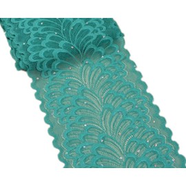 5 Yards Peacock Lace Ribbon with Sequins Stretch Floral Tulle Lace Trim Elastic Webbing Fabric Width 7 Inch for DIY Jewelry Making Craft Gift Wrapping Wedding Party Decor (Teal)