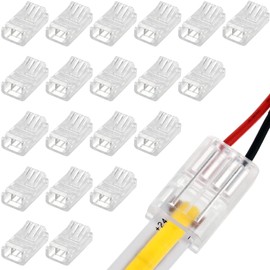 COB LED Strip to Wire Connector 20 Pieces Waterproof LED Adapter Connectors Transparent Solderless LED Light Strip for Unwired Gapless Track Lighting(2 Pin, 10 mm)