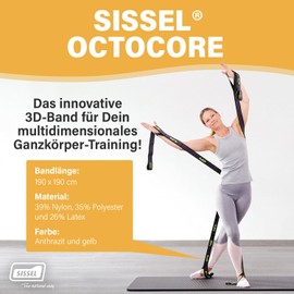 SISSEL® OCTOCORE Innovative 3D Band, Full Body and Deep Muscle Training, Flexible for Pilates and Yoga, Ideal for Travel, Robust Material, Exercise Video Included, Colour: Anthracite/Yellow