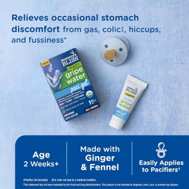 Mommy's Bliss Organic Gripe Water Pacifier Gel – Relieves Gas, Colic & Fussiness in Newborns, 45 Servings, 0.53 oz, for Ages 2 Weeks+