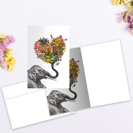 Tree-Free Greetings - All Occasion Cards - Artful Designs - 12 Greeting Cards + White Envelopes - Made in USA - 100% Recycled Paper - 4 x 6 - Love Elephant (FS56864)