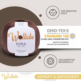 Wollidu Kira 100% Cotton for Knitting and Crocheting 4 x 50 g Set Crochet Yarn Knitting Yarn - Brown