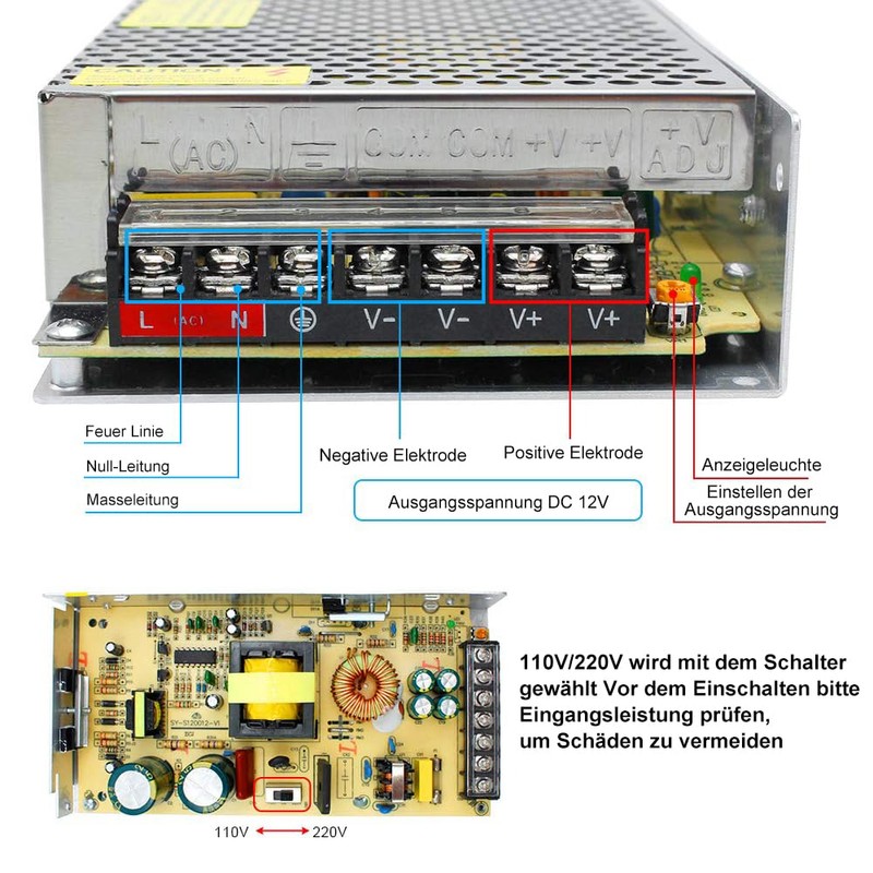 inShareplus 12V Power Supply 10A 120W, DC Universal Regulated Switching