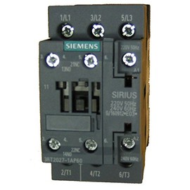 Siemens 3RT2027-1AP60 32 AMP, 3 Pole contactor with a 240 Volt AC Coil and 1 N.O./1 N.C. Base Contact