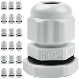 20 Pack Cable Glands M16, Caianwin IP68 Waterproof Locknut White Nylon Compression Glands Connectors with Junction Box and Washer