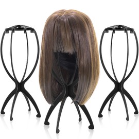 obeoby 3 Pack Wig Stand, Portable Wig Holder Wig Head Stand for All Wigs Travel Wig