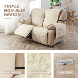 Genina Couch Covers for 2 Cushion 100% Waterproof Couch Sofa Reclining Sofa Covers 3 seat Couch Covers for Reclining couches Furniture Protector for Dog (Beige, 2 Seater)