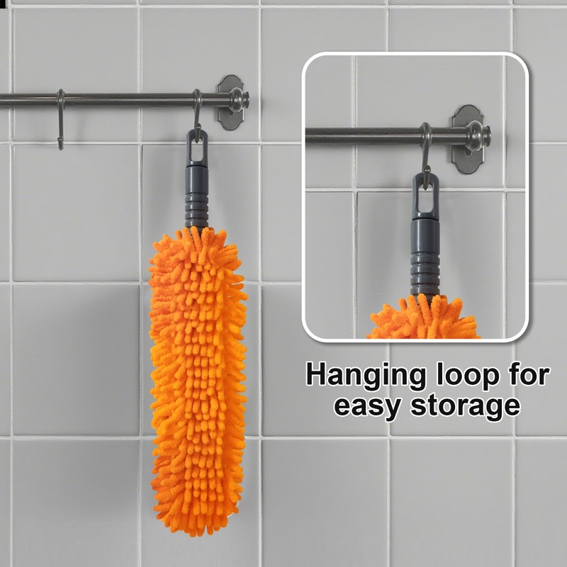 16'' Microfiber Duster with Long Handle,Reusable Detachable Head Duster for