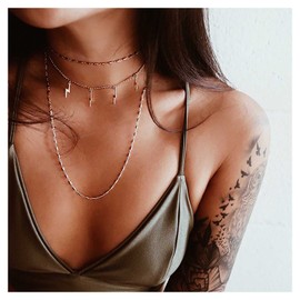 Inilbran Boho Thunder Necklace Choker Lightning Bolt Necklace Chain Layered Gold Thunderbolt Necklace Lightning Clavicle Chain Jewelry for Women and Girls