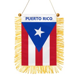 Puerto Rico Fringy Hanging Flag Double Sided Small Mini Puerto Rico Flag Door Window Car Rearview Mirror Decoration 4x6 Inch with Suction Cup