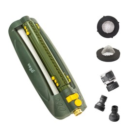 Vego Turbo Oscillating Sprinkler w/Quick Connector Starter Set Metal Base and 20 Precision Nozzles, 3-Way Adjustable for Large Yard and Lawn Covers up to 4973 sq. ft.-Seaweed Green