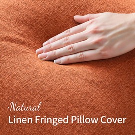 MIULEE Fall Decorative Throw Pillow Covers Neutral Linen Fringe Throw Pillows Set of 2 Burnt Orange Boho Farmhouse Cushion Covers with Tassels for Couch Sofa Bed Living Room Home Decor 20x20 Inch