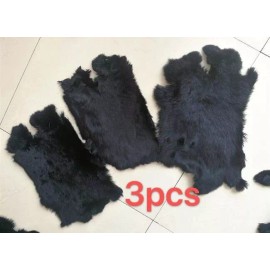 Unbranded 3Pack High Quality Natural Black Rabbit Fur Skin Pelt Real Fur Leather Hide DIY