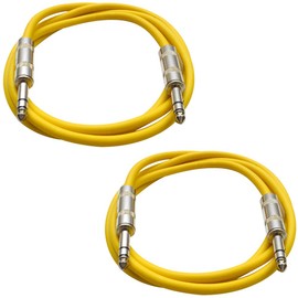 Seismic Audio - SATRX-3-2 Pack of 3' 1/4" TRS Male to 1/4" TRS Male Patch Cables - Balanced - 3 Foot Patch Cord - Yellow and Yellow