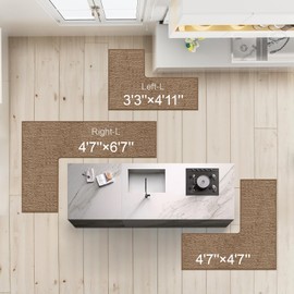 Washable Corner Kitchen Mat, L Shape Rug for Island Table, Super Absorption Velvet Coner Sink Floor Mat, Skid Free Right/Left Rug for Door, Bathroom,Living room (Camel Left-L, 4'7''X6'7''X1'10'')