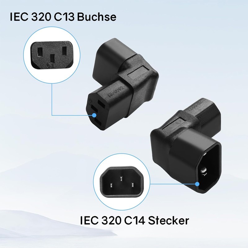 Powice IEC Socket C13 to C14 Plug, 90 Degree Downward,