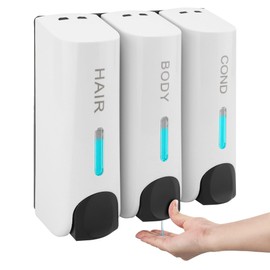 Soap Dispenser ABS 3 x 350 ml Manual 3 Chamber Wall Mounted Shampoo Conditioner Dispenser for Hotel Home (White)